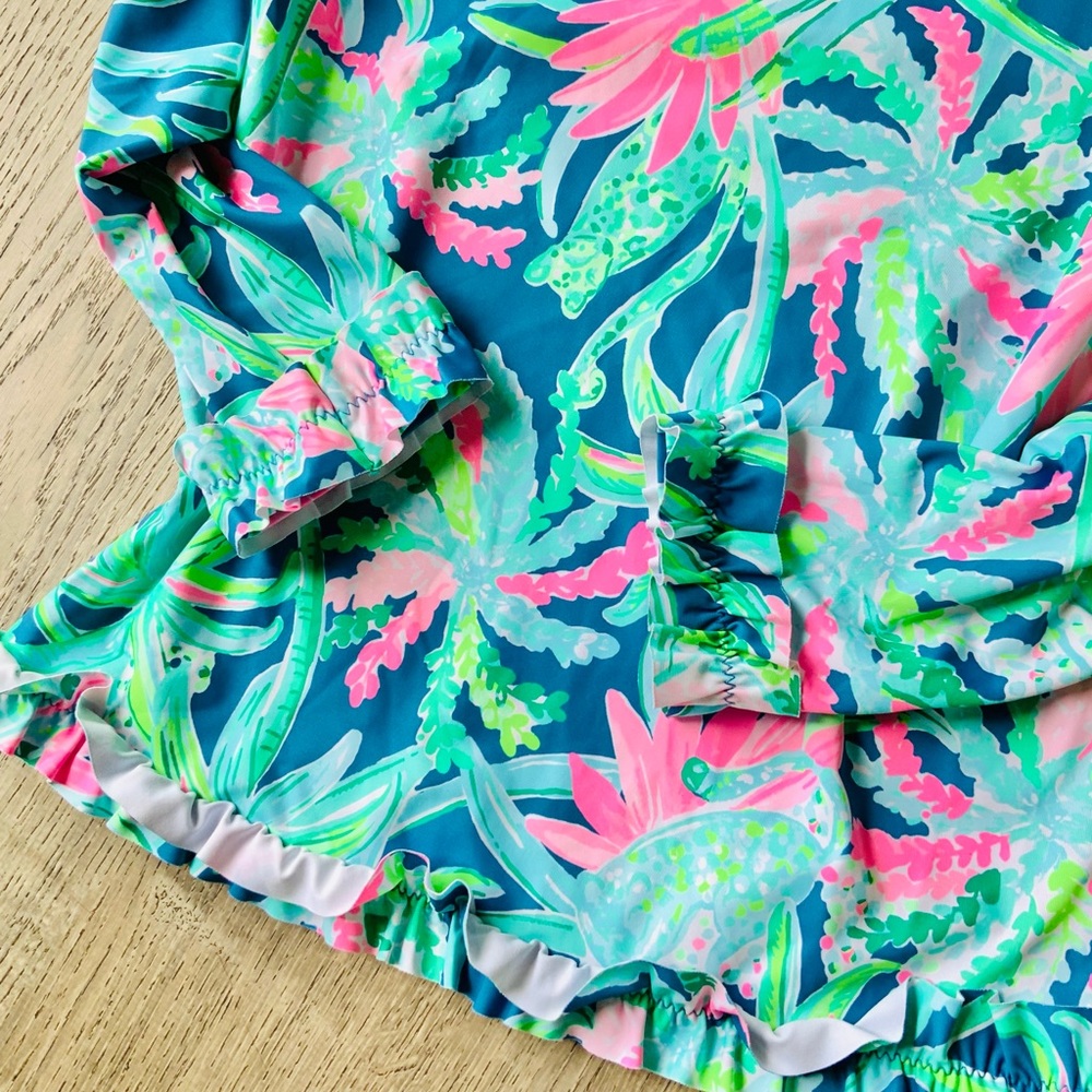 Lilly Pulitzer LS Tropical Swim Top Girls 14 - Picture 4 of 7